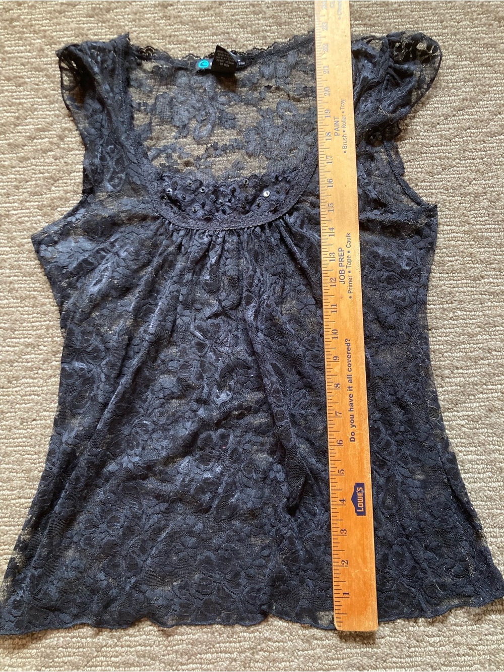 Coolwear black lace sequin embellished top sheer size large Whimsigoth 90s Y2K